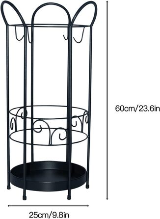 Підставка для парасольок Мосегор з металу, підставка для парасольок кругла, тримач парасольки універсальний, з 3 гачками і дощовою оболонкою, окремо стоїть підставка для парасольки, 60 x Ø 25 см (чорний)