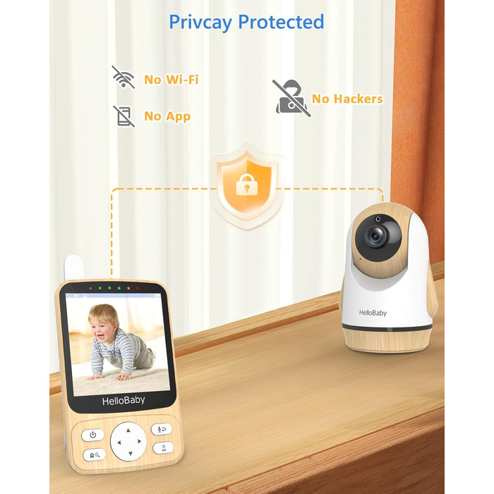 Радіоняня HelloBaby з камерою, 29 годин роботи, монітор для немовлят з поворотним механізмом, нічна зйомка, двосторонній зв'язок (HB6340)