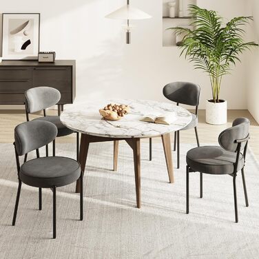 Обідні стільці COLAMY з м'яким сидінням 10 см – Сучасні стільці з плюшевої тканини Teddy, з міцним металевим каркасом – Для кухні та вітальні, Білий (Сірий, 2 шт.)