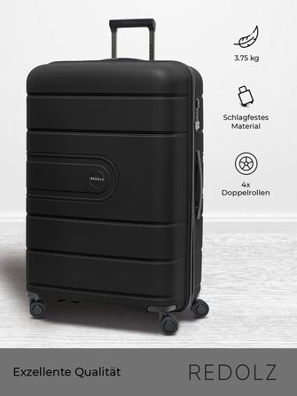 Візок REDOLZ Hard Shell XL 77 см, легкий поліпропілен, 4 подвійних колеса & TSA, чорний