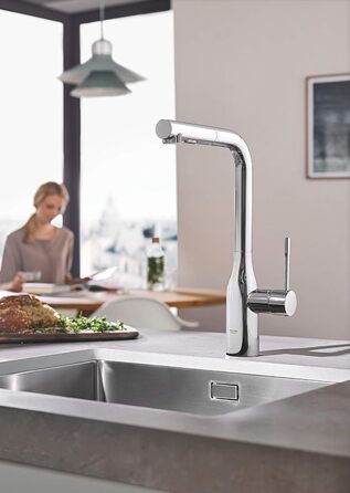 Змішувач для раковини GROHE Essence одноважільний, висувна подвійна розпилювальна головка, поворот на 360, хром