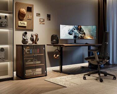 FITUEYES СТЕЛЖ-стійка HiFi з дверцятами з скла, стіл для програвачів, регульовані полиці для аудіообладнання (66 x 65 x 81 см)