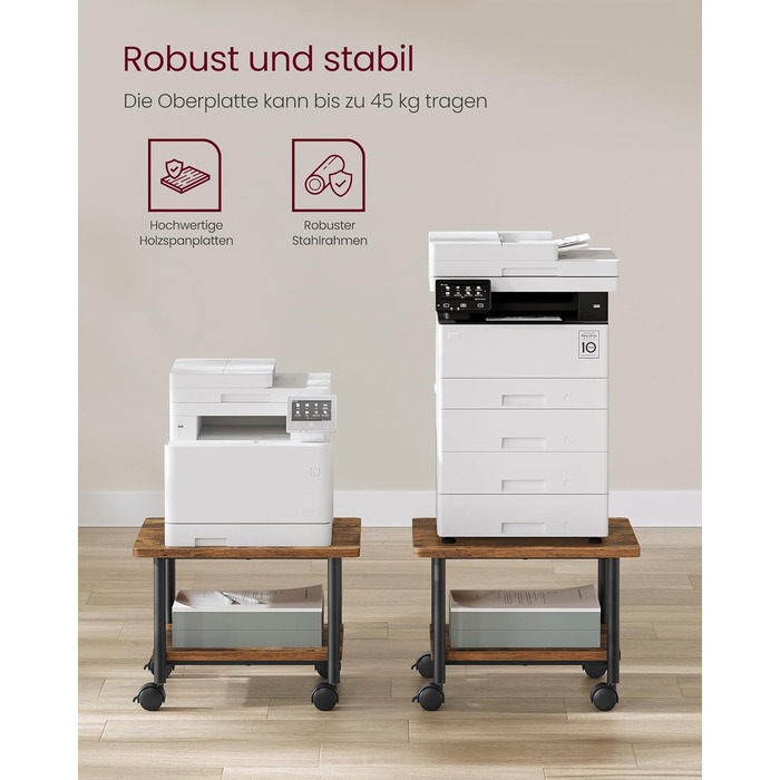 Столик для принтера VASAGLE на колесах, з полицею, для офісу та дому, індустріальний стиль, вінтажний колір, OPS002B01V1