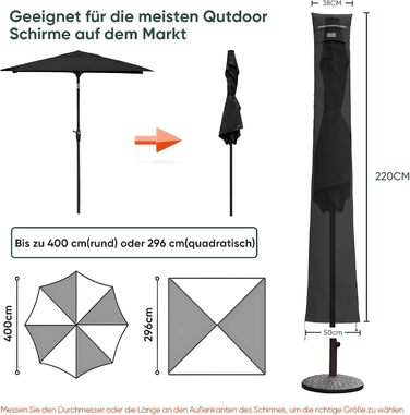 Захисний чохол для парасольки (220 x 30/50 см, чорний)
