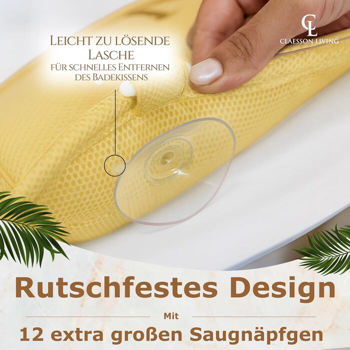 Подушка для ванни повне тіло (152x56 см) з підголівником (11 см) - підтримка шиї, спини та ніг - бежева. З сумкою для прання та подорожей, гачком для сушіння.