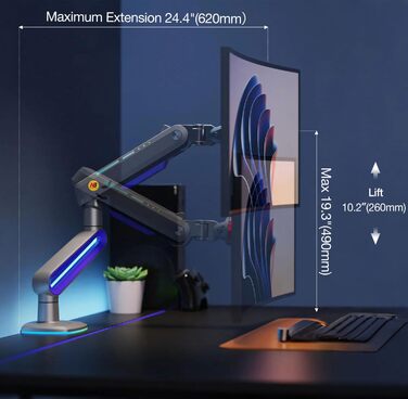 Кріплення для монітора NB Ergonomic RGB, сумісне з моніторами 32-60 дюймів, вантажопідйомність до 20 кг, VESA 75/100 мм (фіолетовий)