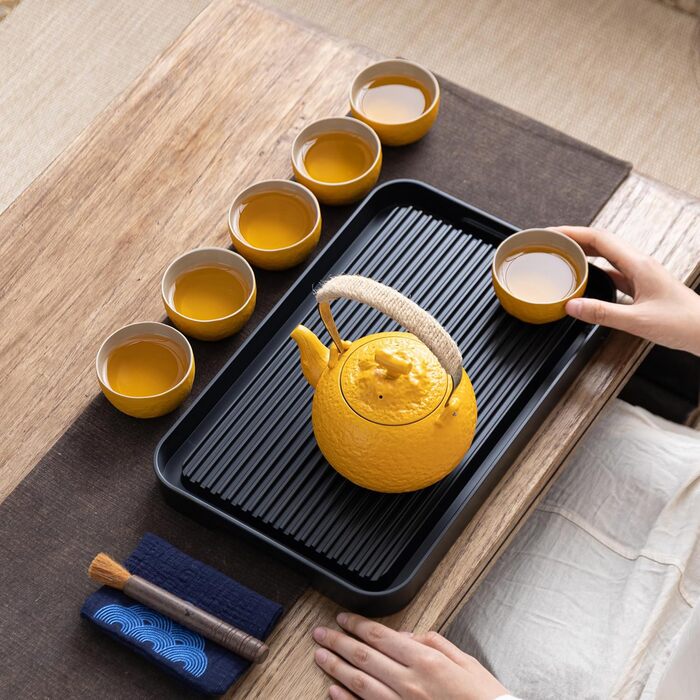 Набір для чаювання TEANAGOO: чайник (700 мл) + 4 чашки (205 мл), дорожній, порцеляна, сірий, з підносом, U2