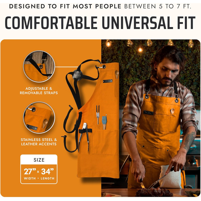 Фартух кухонний Asaya для жінок та чоловіків + рушник та відкривачка для пляшок – 284 мл, канвас (помаранчевий/червоний, зигзаг (Sunset Chevron))