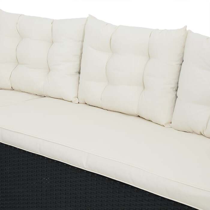 Polyrattan Corner Lounge чорний/кремовий з подушкою