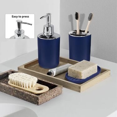 CERBIOR Набір аксесуарів для ванної кімнати, 6 шт. (Морська блакить): мильниця, тримач для зубних щіток, стаканчик для щіток, мильниця для раковини. Ідеальний подарунок на новосілля.