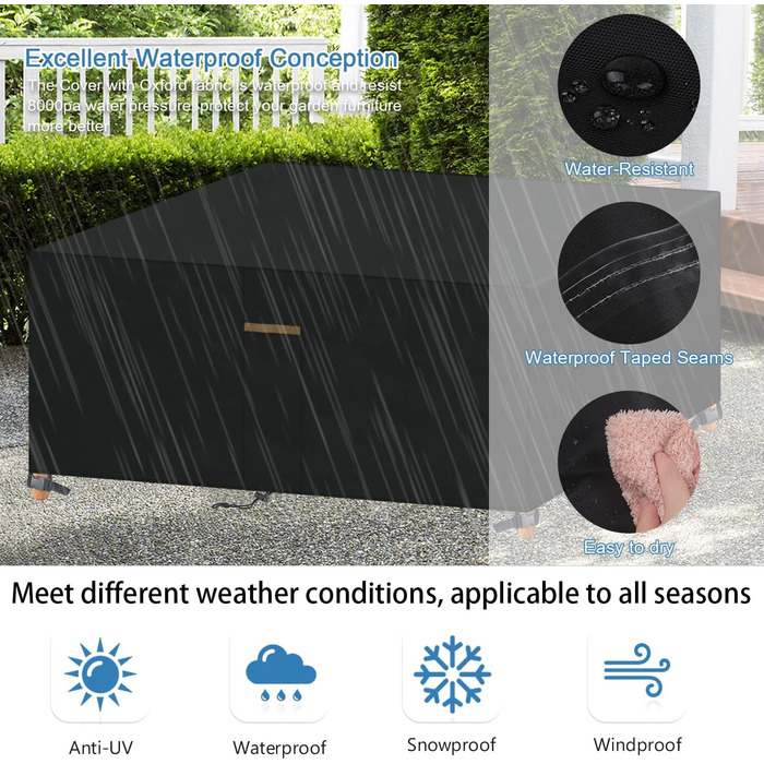 Водонепроникний чохол для садово-патіо меблів VANSHEIM 60x60x60 см / 190x140x71 см, захисна накривка для столу та сидінь