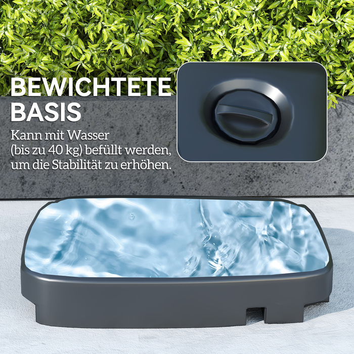 Відображуваний зонт для саду розміром 247 x 247 см з подвійним куполом, ручним механізмом, стійкою та водовідштовхувальним покриттям, темно-сірого кольору.