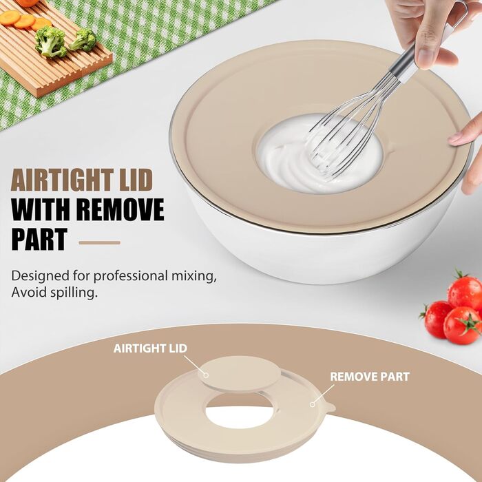 Набір мисок для змішування з нержавіючої сталі (7 шт.) з кришками та тертками - 4.5, 4, 3.5, 2.1, 1.5, 1.1, 0.7 QT, кухонний набір для приготування, випічки та сервірування, хакі