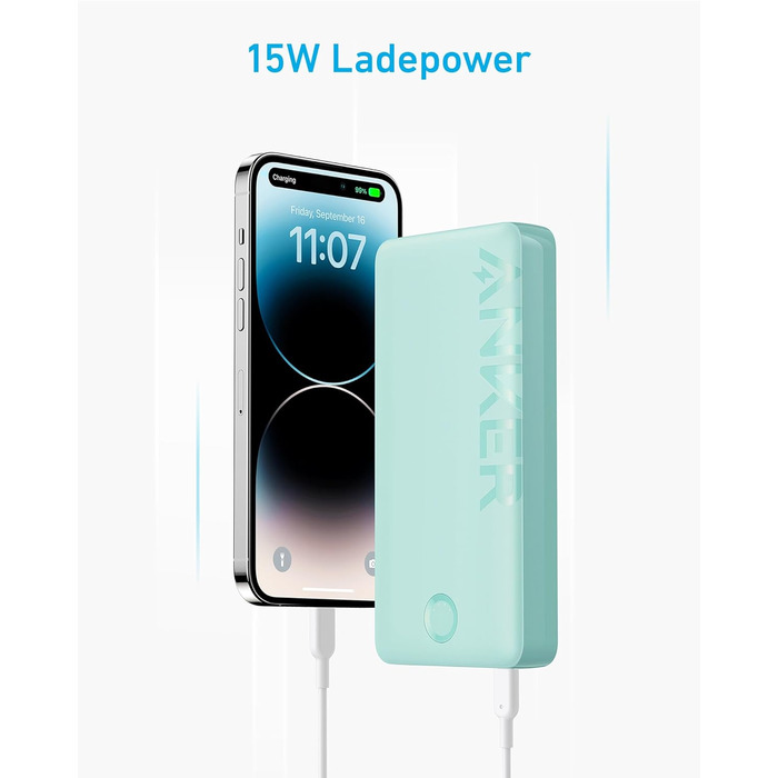 Пауербанк 20 000 мАг, USB-C, 15 Вт, для iPhone/Galaxy, зелений, 20K II