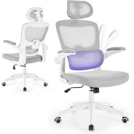 Офісний крісло SEEDWAVE з ергономічною підтримкою спини, регульованою підголівником та функцією гойдання, сірий та білий колір, до 150 кг