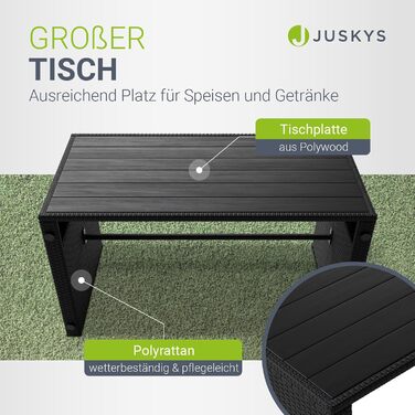 Набір садово-розкладних меблів Juskys Jamaika 2в1: стіл та садова лаунж-група - для балкона, саду, тераси. Чорний поліротанг