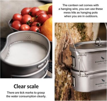 Набір для приготування їжі iBasingo Ti2046C: титановий посуд для кемпінгу та подорожей (600мл каструля, 300мл чашка)