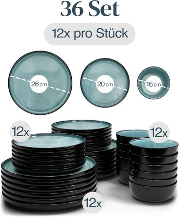 Набір посуду Steingut Ibiza 36 предметів на 12 осіб - Petrol (Pure Living)