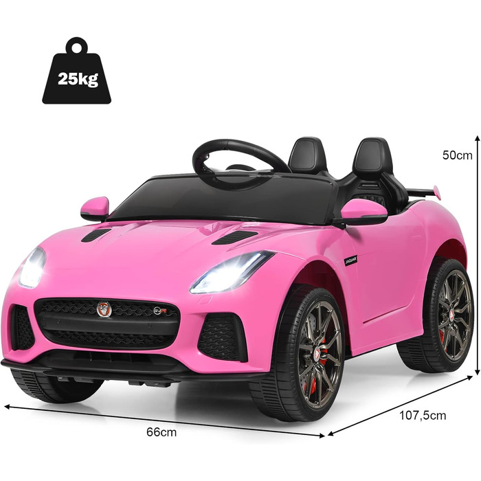 Дитячий електромобіль Jaguar COSTWAY, 12V, рожевий, з музикою, підсвіткою та пультом ДУ, для дітей від 3 років