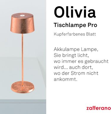 Zafferano Olivia Pro - портативна та перезарядна лампа для дому та саду, сенсорне керування, регулювання яскравості, 35 см, колір міді