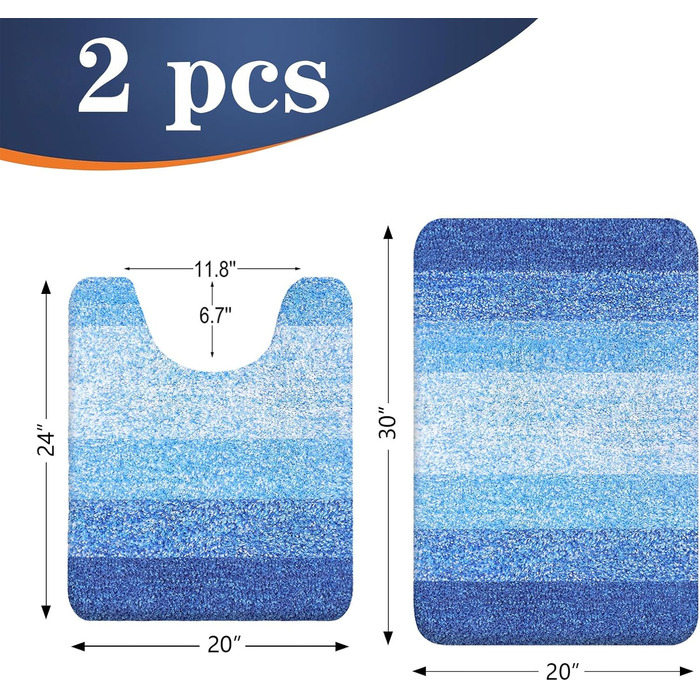 Набір килимків для ванної кімнати OLANLY, 2 шт., м'який, швидковисихаючий, мікрофібра, нековзний, придатний для прання та сушіння, плюшеві килимки для ванної (119,4 x 50,8 см + 61 x 40,6 см, світло-королівський блакитний)