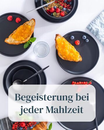 Набір посуду Steingut Manhattan на 4 особи (12 предметів), чорний матовий, преміум якість