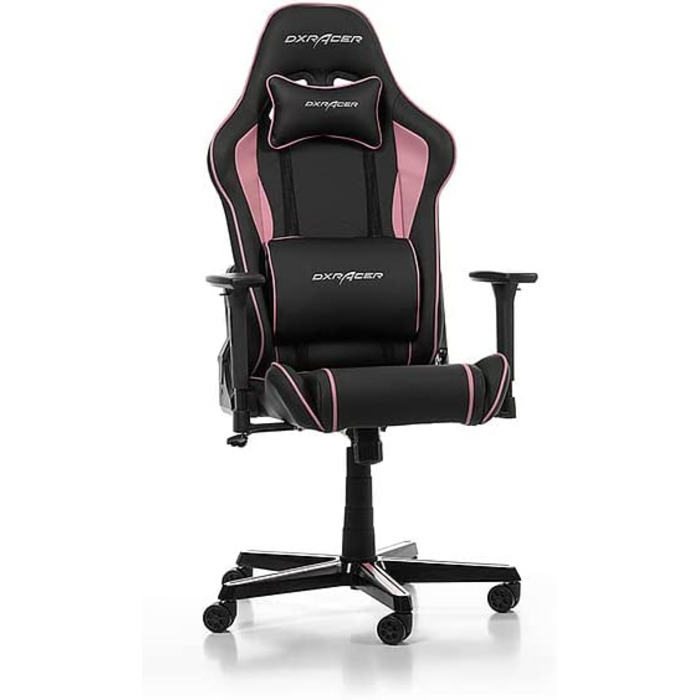 Ігрове крісло DXRacer Prince P08, штучна шкіра, чорно-рожевий, 185 см