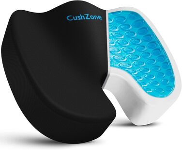 Гелеве сидіння CushZone для офісного крісла, автомобіля, ігрового крісла. XL, чорний. Зменшення болю в спині та куприку