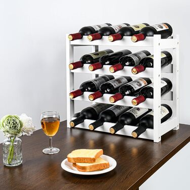 Стелаж для вина VASMIA з бамбука, 3-ярусний, на 12 пляшок, для кухні та підсобки, білий