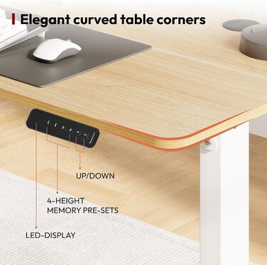 Регульований стіл Sanodesk 110x60 см з суцільною стільницею – компактний стоячий стіл для маленьких приміщень, ергономічний та стильний, білий (100 x 60 см, горіх)