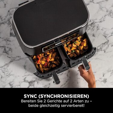 Фритюрниця повітряна Ninja Foodi Dual Zone AF200EU, 7.6 л, 4-в-1, чорна, з 2 зонами, антипригарне покриття