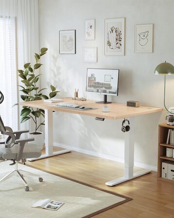 Регульований стіл JUMMICO 160 x 70 см з USB-портом для зарядки, електричний, стоячий/сидячий, бежевий