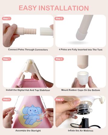 Дитяче намет-типі Heypappy з ліжком, гірляндою та кульками - ігровий будиночок для дівчаток та хлопчиків (рожевий)