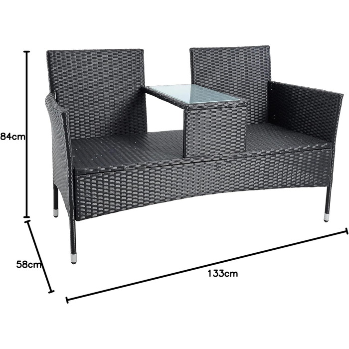 Садові меблі ESTEXO з ротангу (поліротанг) для двох осіб: лавка, комплект для відпочинку на балкон/терасу, чорний колір
