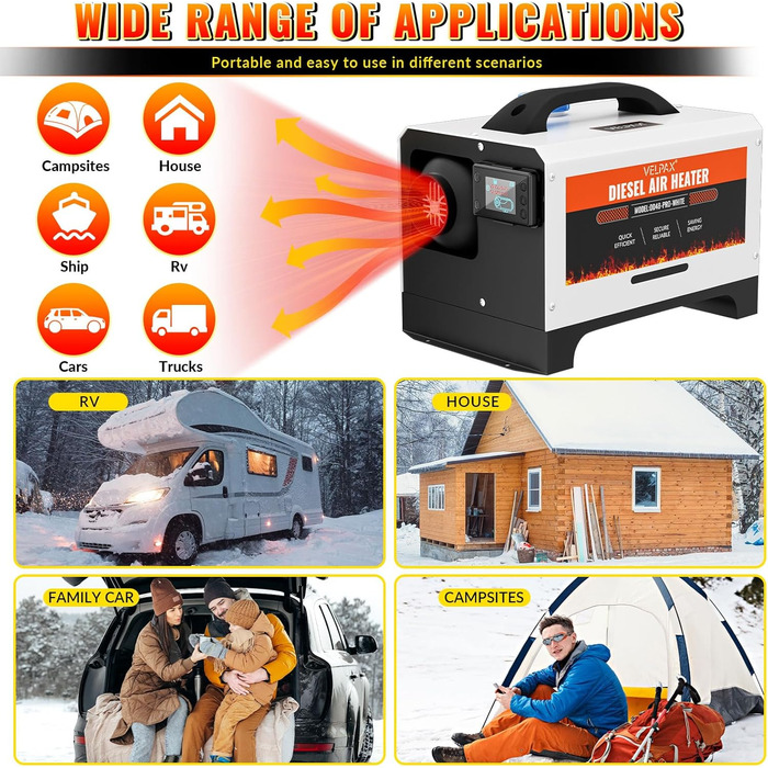 Дизельний обігрівач Diesel Air Heater 8 кВт з пультом керування та LCD-дисплеєм 12/24/110-240V, Bluetooth, швидкий нагрів для автодому, причепа, автомобіля