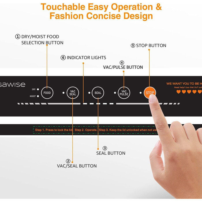 Вакууматор Megawise для продуктів з потужністю 80 кПа, автоматичний вакуумний пакувальник з режимами для сухих та вологих продуктів, чорний (комплект з 10 пакетами та різаком)