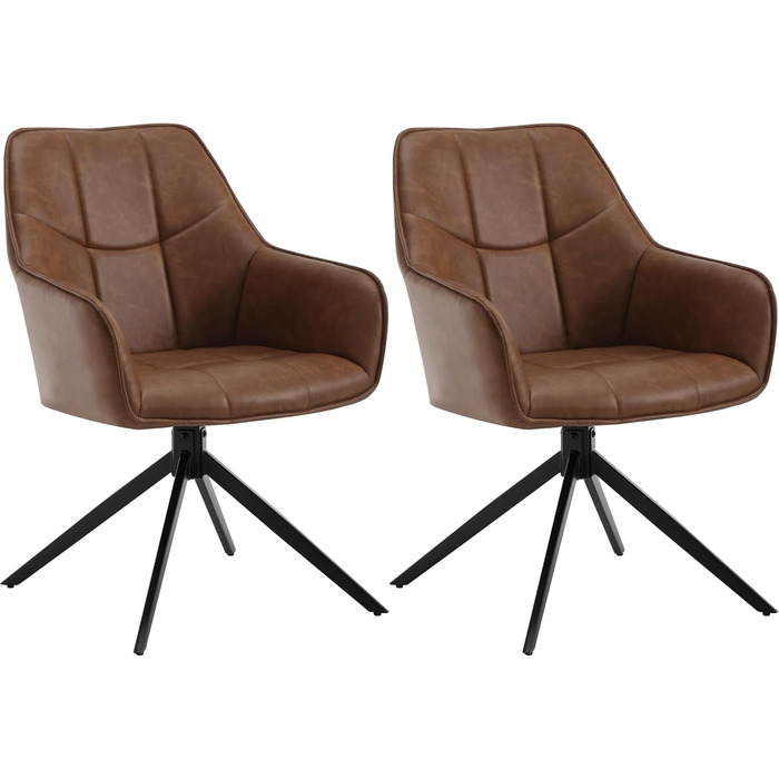 Крісла для їдальні WOLTU, набір 2 шт., поворотні, для кухні, вітальні, оббивка з жаккарду та корду, з металевими ніжками, світло-коричневі, штучна шкіра