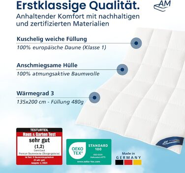 Пухова ковдра DormiGood 135x200 см - цілорічна, німецька якість, 100% пух, дихаюча, сертифікат Oeko-Tex