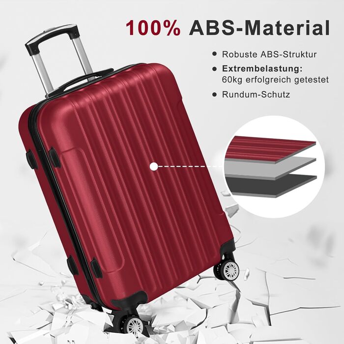 Набір валіз LALAHO 5 шт. з косметичками, з ABS пластику, для подорожей, ручна поклажа, турецький колір, в смужку