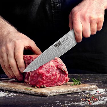 Ніж кухонний HOSHANHO Дамаск 20см, 67 шарів Дамаської сталі, японський ніж з ергономічною ручкою оливкового кольору