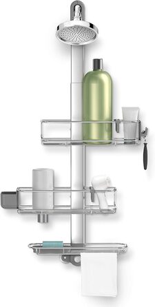 Душова кабіна з гачком, підвісна душова полиця, полиця для ванної кімнати без свердління, 5 років гарантії (великий регульований кедді (82 см-100 см), нержавіюча сталь анодований алюміній), 1101