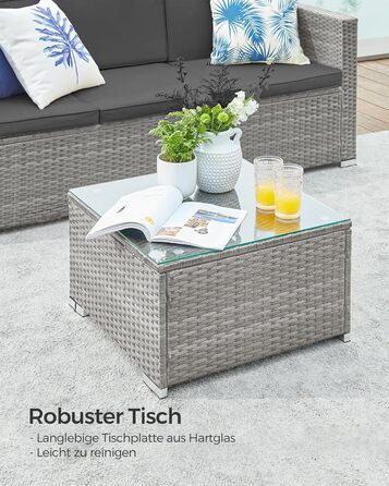 Садовий набір меблів SONGMICS з ротангу для балкона та тераси: кутовий диван, комплект з подушками та скляним столом, сірий