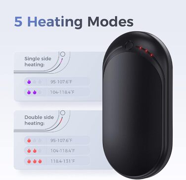 Електричний кишеньковий грір OCOOPA з 5 рівнями нагріву та 5200 mAh, до 10 годин тепла, для активного відпочинку та подарунків (чорний)
