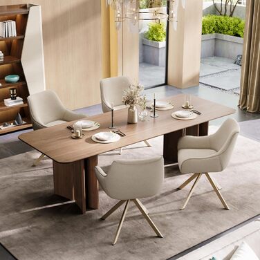 Обідні стільці поворотні, комплект 6 шт. з підлокітниками, 30° поворот, м'який стілець з льону, сучасний поворотний стілець для кухні, їдальні, вітальні, офісу, колір коричневий, металевий каркас, спинка