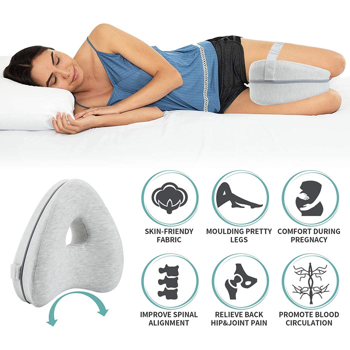 Ергономічна подушка між ніг для сну на боці CREATESTAR з ефектом пам'яті (Memory Foam), сіра, знімний чохол