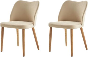 Набір з 2-х стільців для обідньої зони HULALA HOME, стільці до туалетного столика, зручні кухонні стільці з дерев'яними ніжками, висота сидіння 46 см, для вітальні, спальні та обідньої зони, бежевий (2 шт.)