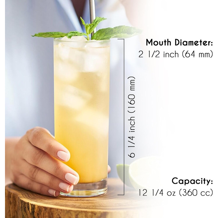 Набір склянок CRYSTALIA Luxus Longdrink (6 шт., 360 мл) – без свинцю, для миття в посудомийній машині. Ідеально для коктейлів, напоїв та води. Високі келихи Long Drink, Collins, Highball.
