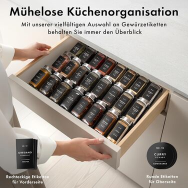 Набір кутових банок для спецій з нержавіючою кришкою (24 x 120 мл) з дозатором та 240 чорними етикетками - високоякісні контейнери для спецій, органайзер для спецій [10,7 см x 4,5 см]