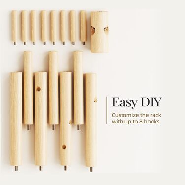 Дерев'яна вішалка для одягу Pipishell з 8 гачками, регульована по висоті, для одягу, шапок та сумок, для вітальні, спальні або офісу