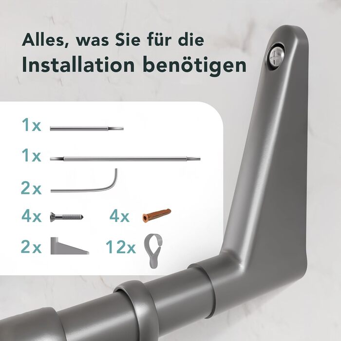 Штанга для душу Ericka L-подібної та U-подібної форми - 4-в-1 для ванни чи душу - сталева з порошковим покриттям (сірий глянцевий)